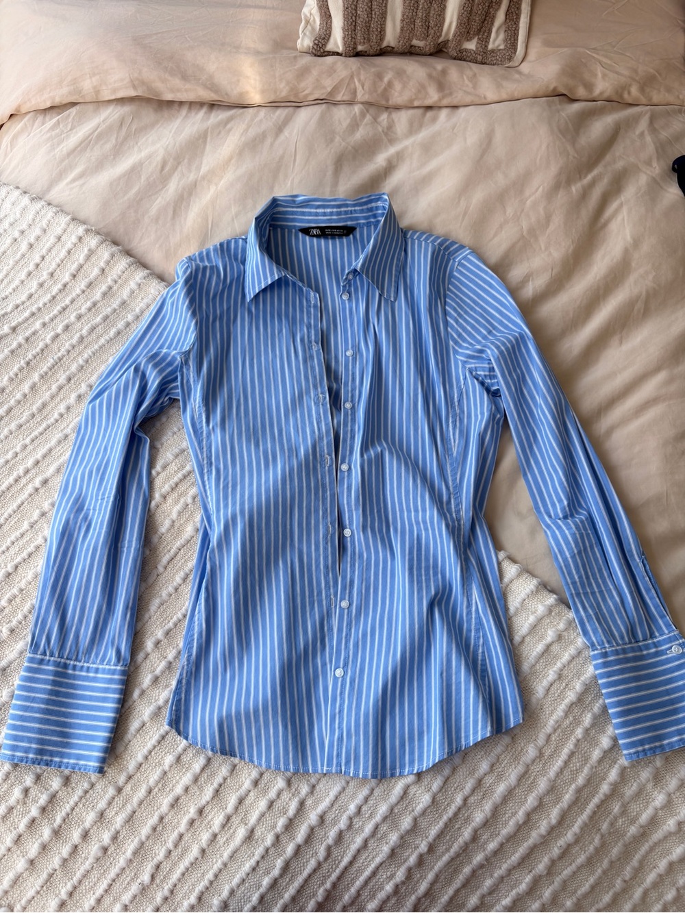 Zara Blue and White Vertical Stripe Dress Shirt